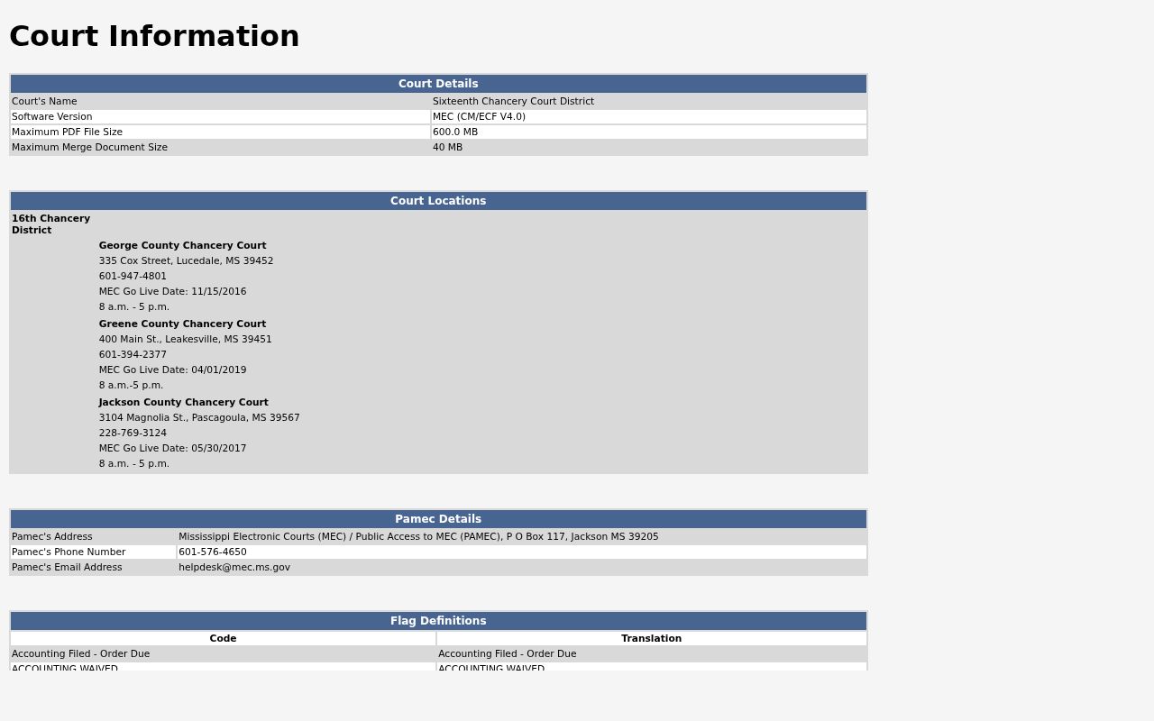 Greene County Chancery Court docket CourtInfo page