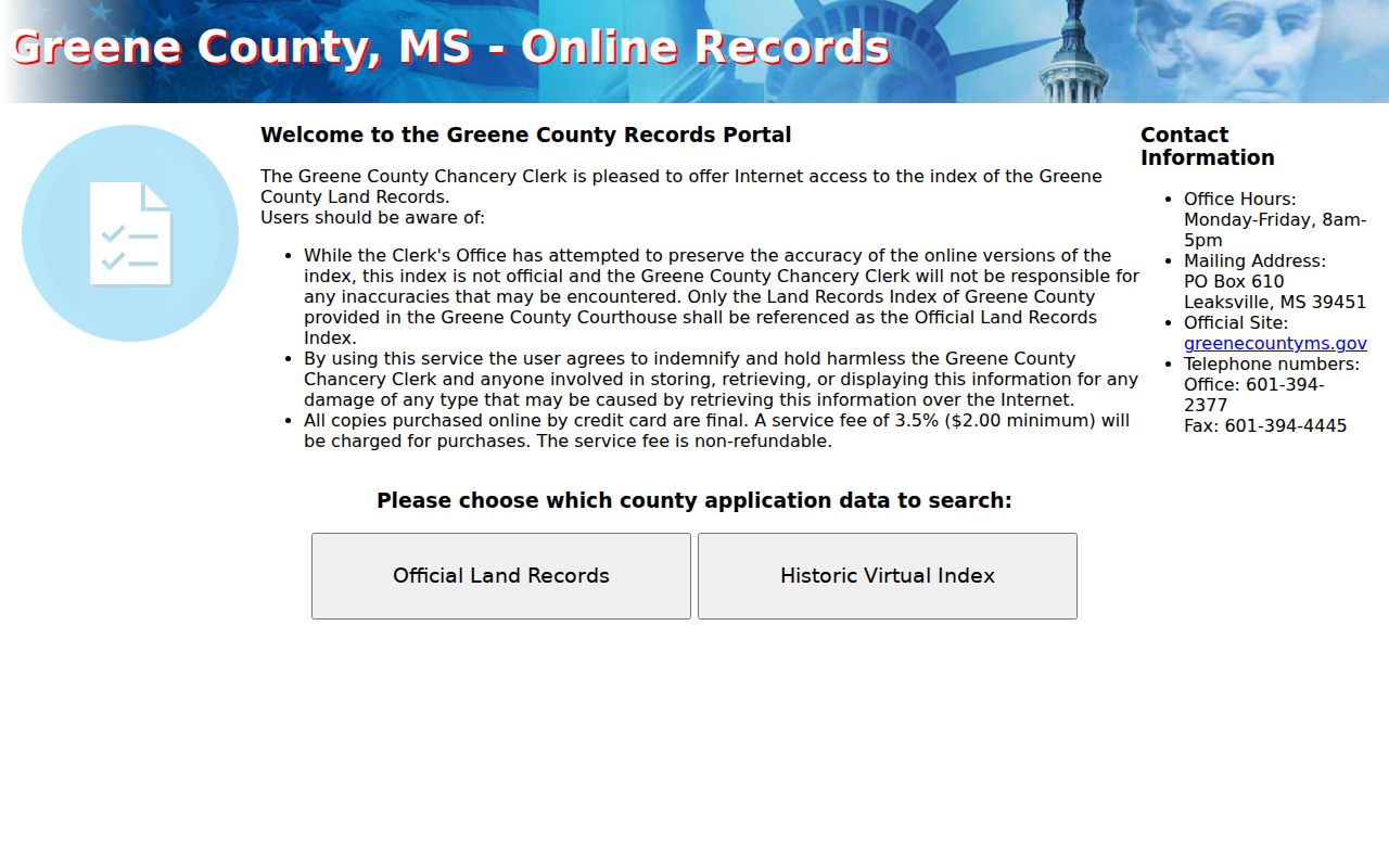 Greene County land record index distinct from court case records