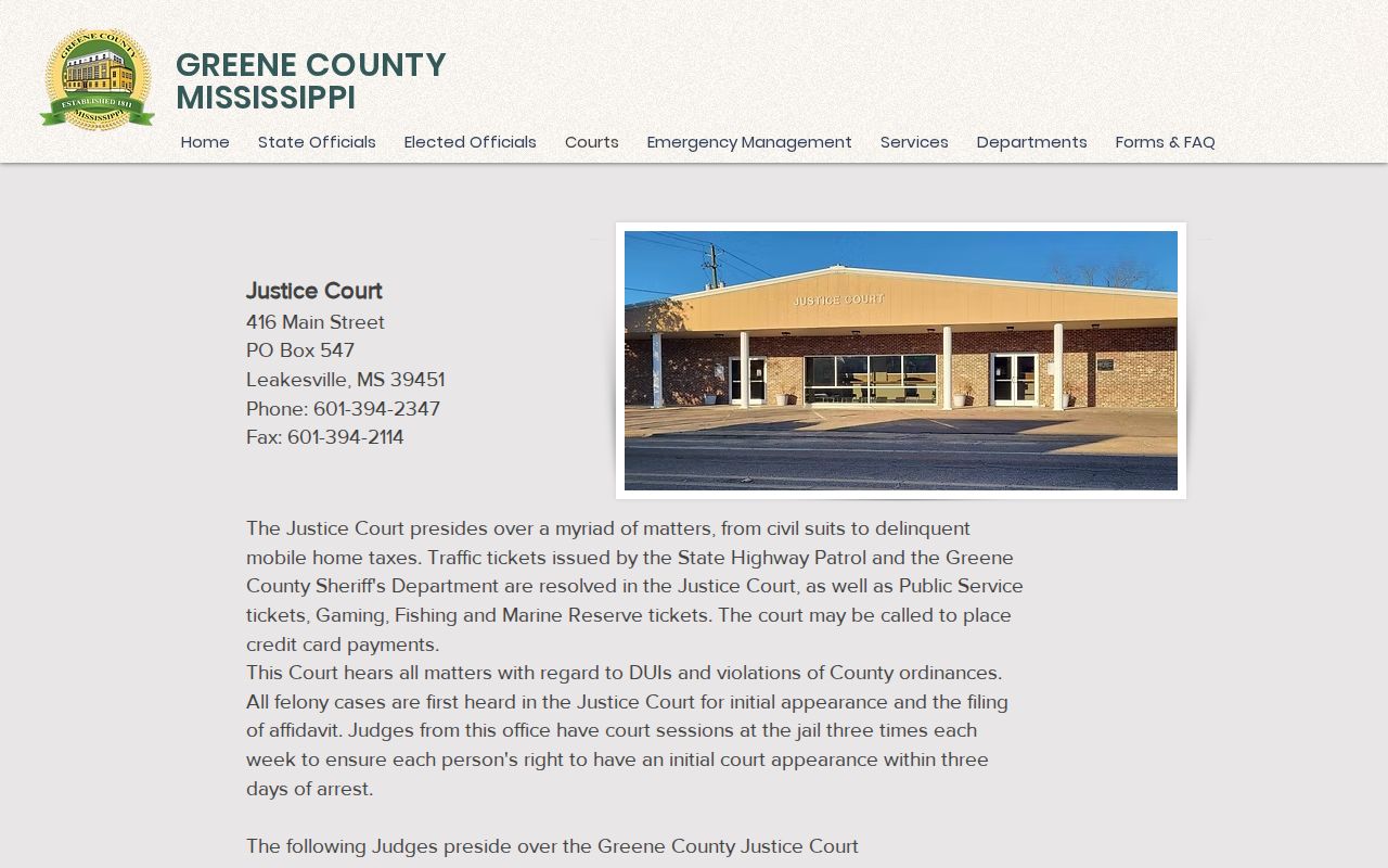 Greene County traffic court records phone and in-person Justice Court fallback