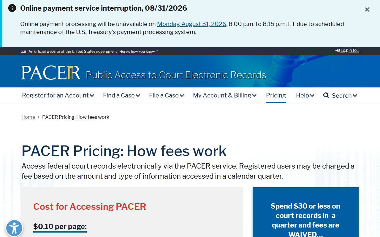Greene County court records PACER pricing information
