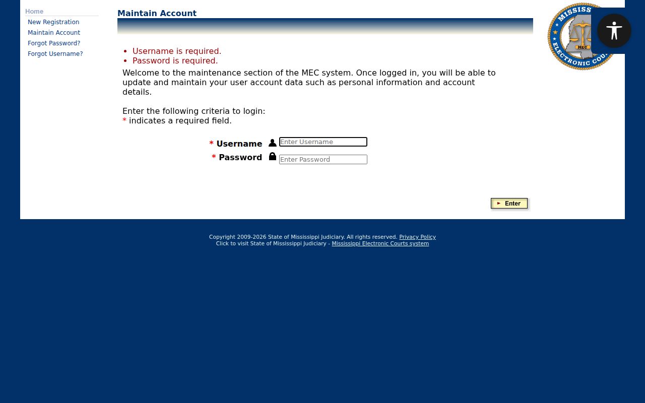 Greene County case search PAMEC login screen