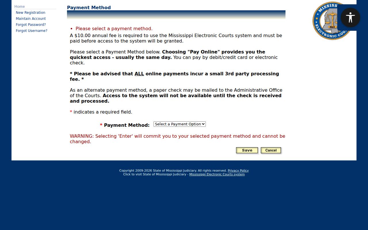 Greene County court records PAMEC payment method screen