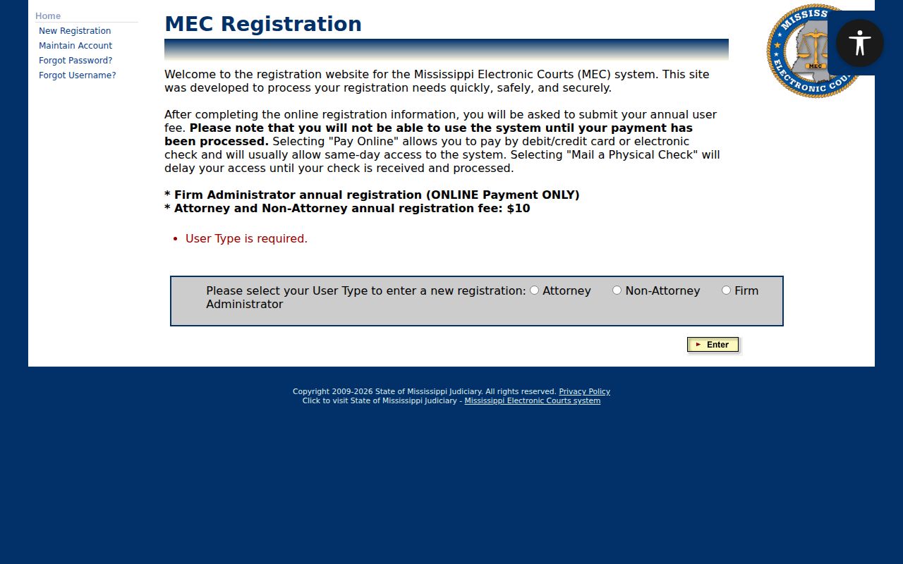 Greene County docket search PAMEC registration screen